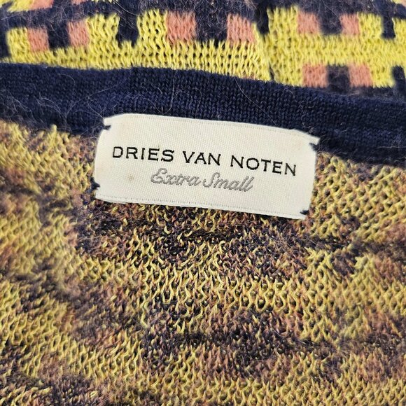 DRIES VAN NOTEN PURPLE/YELLOW JACQUARD SHORT SLEEVES SWEATER (XS) - Picture 5 of 7